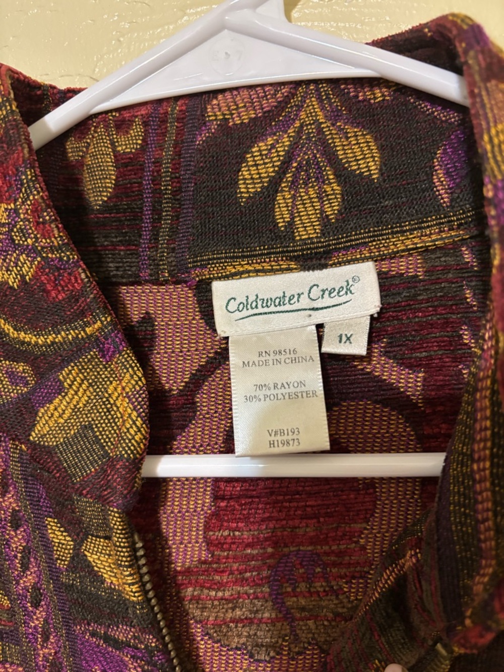 Coldwater Creek Burgundy Jacket with Gold and Plum Floral Tapestry - Picture 2 of 5